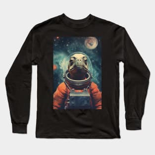 Astronaut Turtle in Space Vintage Art Long Sleeve T-Shirt